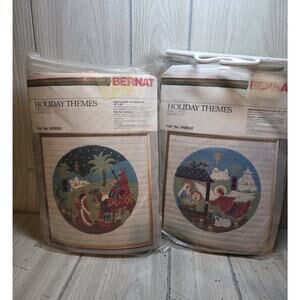 Vtg 1979 BERNAT Holiday Quick Cross-Stitch Kit New Herald Angel, Three Kings Lot